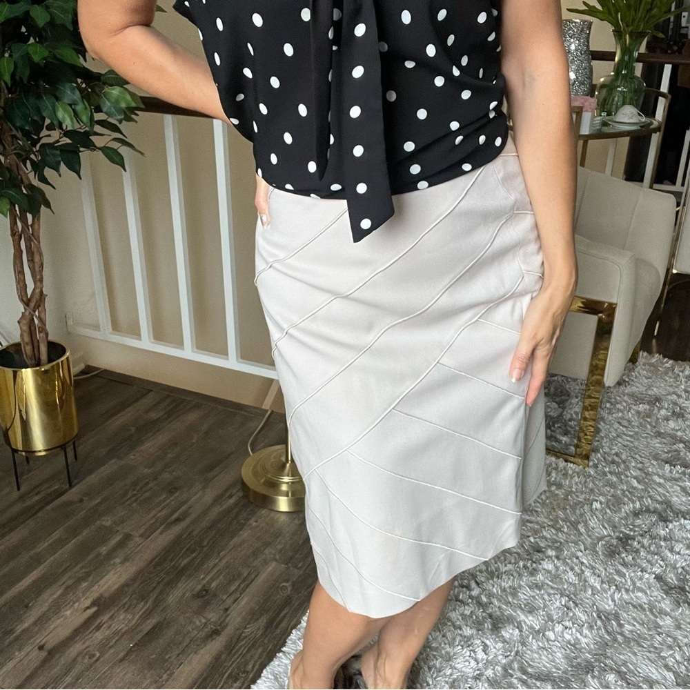 Rena Lange Vintage Virgin Wool Cream Gray Midi Pencil Skirt Mid Rise Size 16